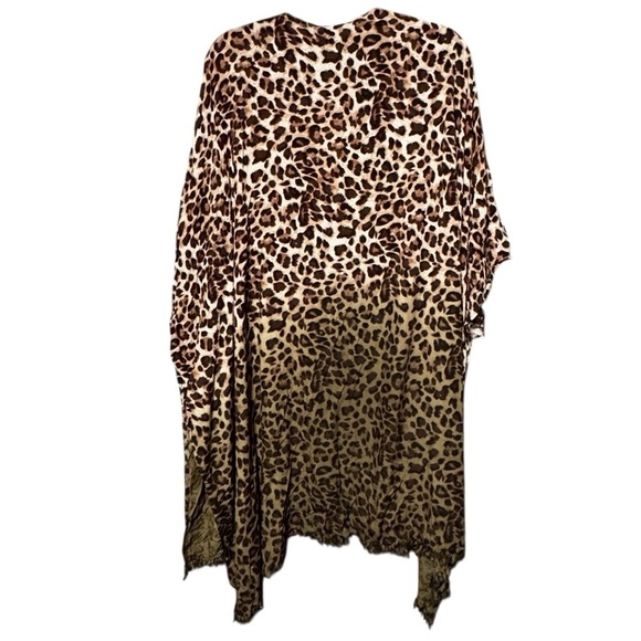 UMGEE Oversized Ombre Animal Leopard Print Frayed Hem Open Front Kimono Cardigan - Picture 6 of 10